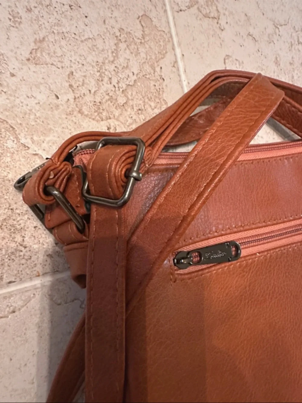 Tan Leather Messenger Bag with Studded Flap